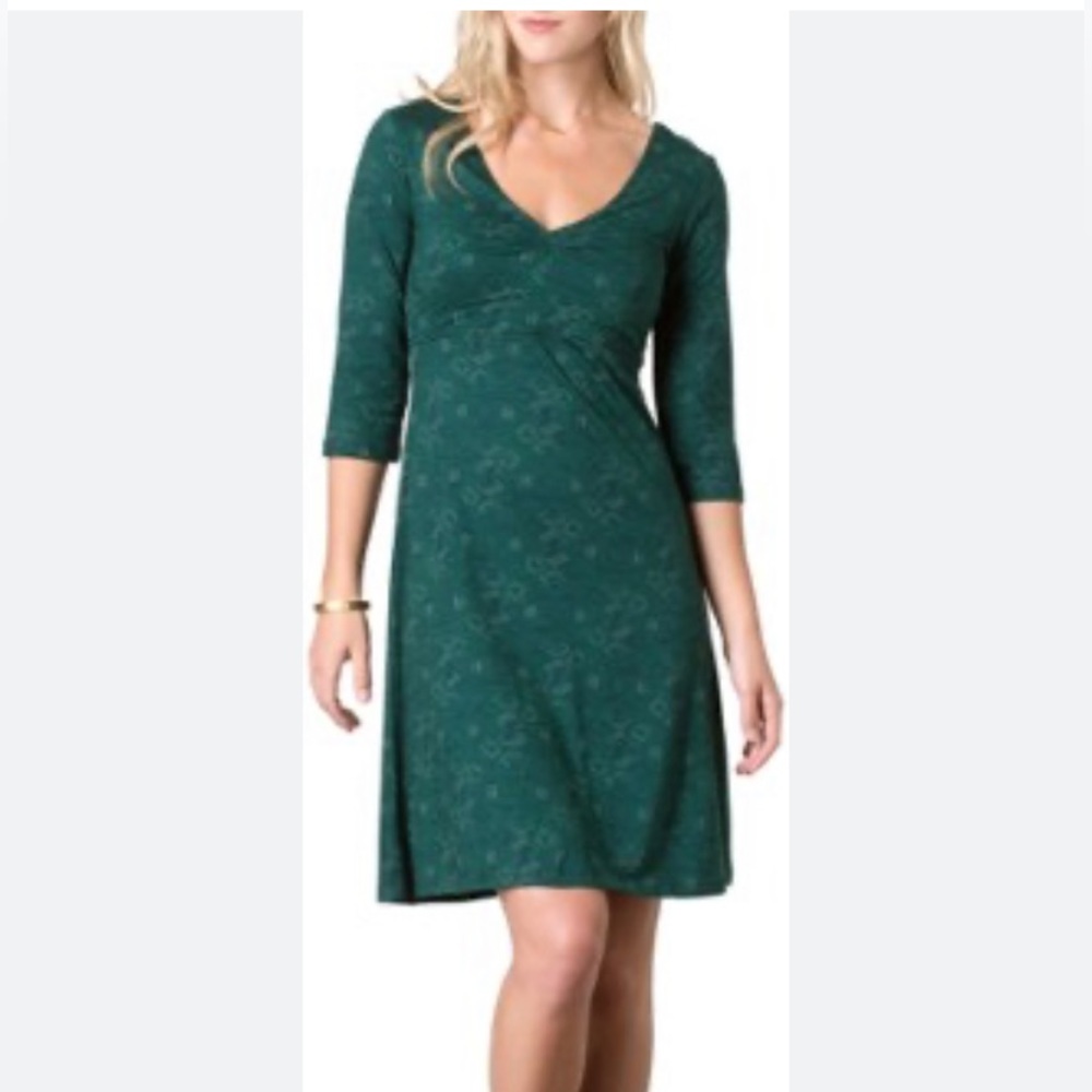 Toad&Co Rosemarie Rosalinda 3/4 sleeve organic dress teal green geo tribal Small - Picture 1 of 8